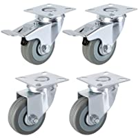 FIXKIT 4 Piezas Ruedas Giratorias para Muebles- 50mm- Silenciosa- con Freno- Amortiguación con Goma- 360 ° Liso…